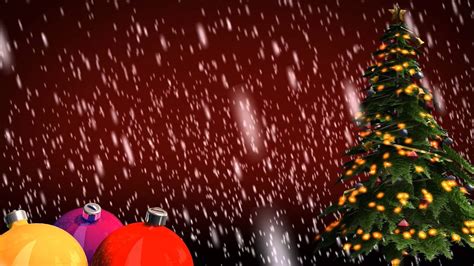 Beautiful Christmas Snow Falling On Christmas Balls And Christmas Tree