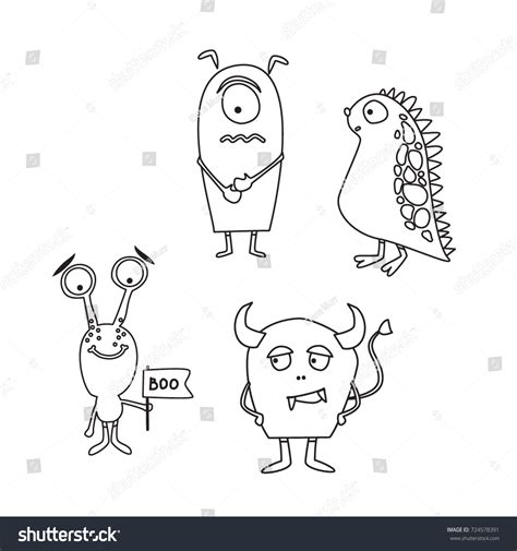 Cute Black White Monsters Vector Set Stock Vector Royalty Free