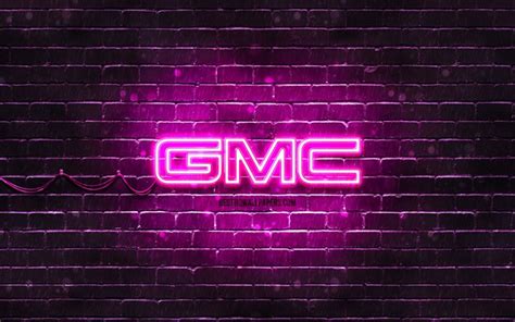 Download Wallpapers Gmc Purple Logo K Purple Brickwall Gmc Logo Cars Brands Gmc Neon Logo