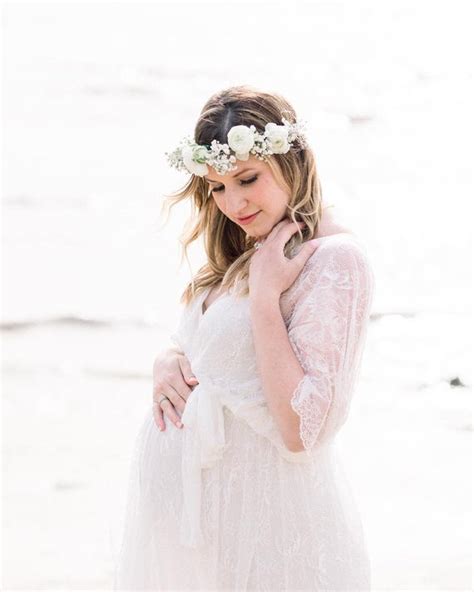 Maternity Photo Shoot Dress White Lace Gown With Bat Wings Sleeves