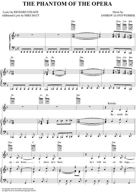 Download and print in pdf or midi free sheet music for the phantom of the opera by andrew lloyd webber arranged by irelin for piano (solo) Buy "The Phantom Of The Opera" Sheet Music by Sarah Brightman; Michael Crawford for Piano/Vocal/C...