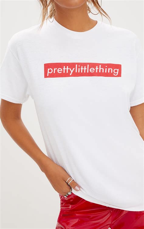 plt white printed oversized t shirt tops prettylittlething usa