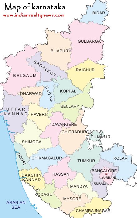 A map of karnataka shows that there are 30 districts in the state and they are as follows. Real Estate News India and IREFÂ® Property Discussion Forums » Investments in Karnataka Real Estate