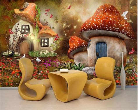 Beibehang Modern 3d Wallpaper Fairy Tale World Mushroom House Children