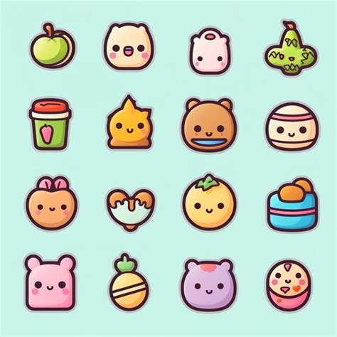 Premium Vector A Collection Of Icons For A Sticker Called Kawaii