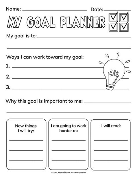 Goal Setting Worksheet For Kids