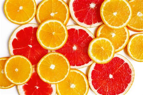 Citrus Slice Oranges And Grapefruits On White Background Fruits