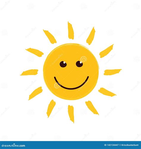 Sol Sonriente Feliz En El Fondo Blanco Ilustración Del Vector