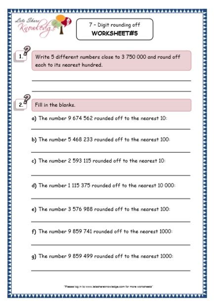 grade  maths resources rounding  printable worksheets lets