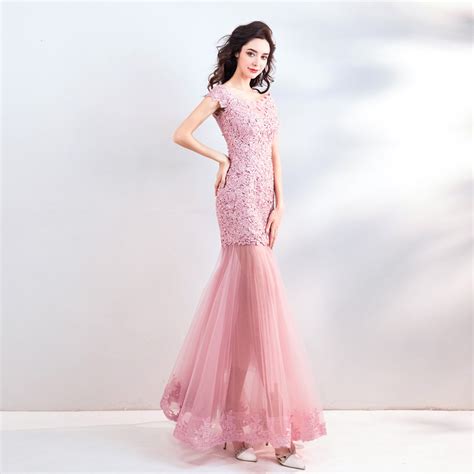 Pink Mermaid Prom Dress Lace Up Long Evening Party Dress