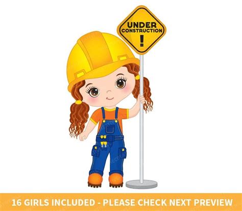 Construction Girls Clipart Vector Construction Clipart Girl Etsy