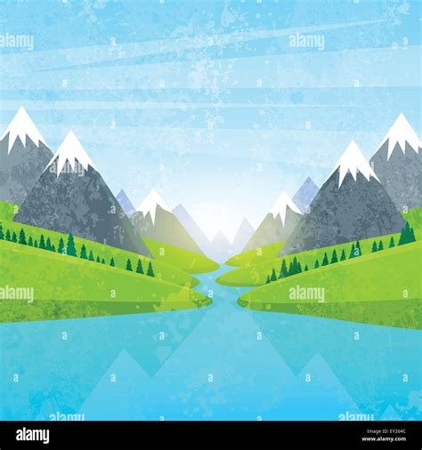 Mountain Water River Landscape Forest Green Park Stock Vector Image