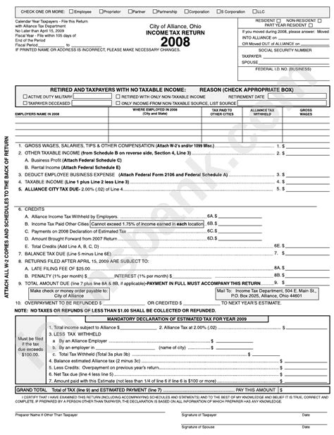 Ohio Income Tax Form Printable Form Printable Forms Free Online
