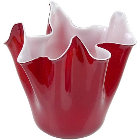 Fratelli Toso Murano Red White Italian Art Glass Fazzoletto Sculptural