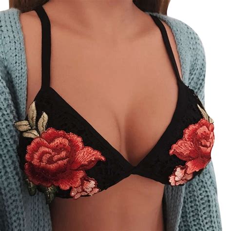 2017 Sexy Women Ladies Embroidery Flower Bralette Bandage Strappy Bra Crop Tops Backless