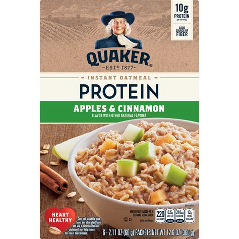 Nutrition facts label for cereals quaker instant oatmeal apples and cinnamon dry. Quaker, Protein, Apples & Cinnamon Flavor, Instant Oatmeal ...