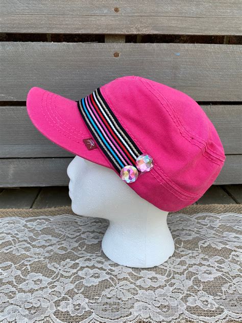 Pink Cotton Cadet Hat Cadet Cap Military Style Hat Bling Etsy