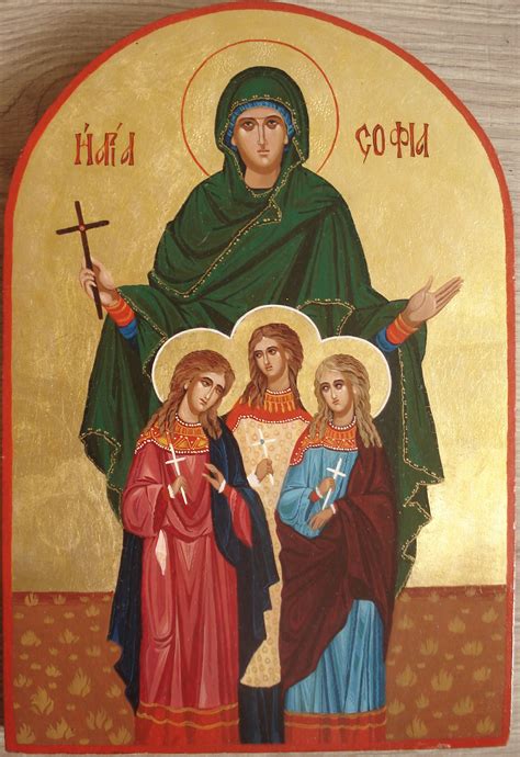 This Is Handpainted Icon Of Saint Sophia With Her Three Daughters