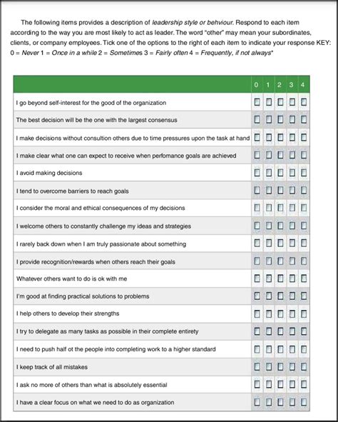 Free Leadership Skills Assessment Questionnaire Printable Templates