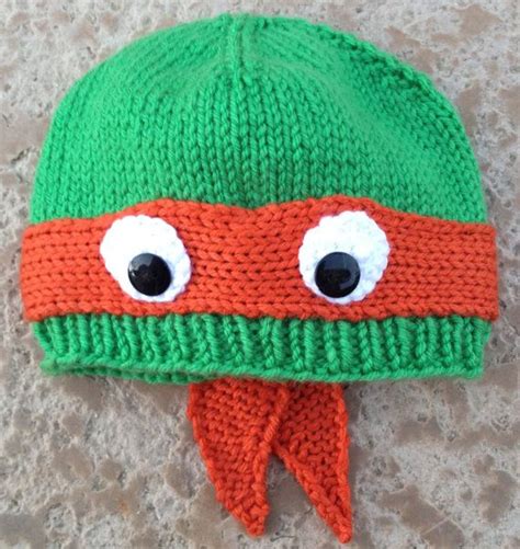 Hand Knit Teenage Mutant Ninja Turtle Hat With Ribbed Or Etsy