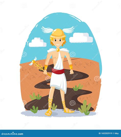 Ancient Greek Mythological God Hermes Vector Cartoon Illustration Stock