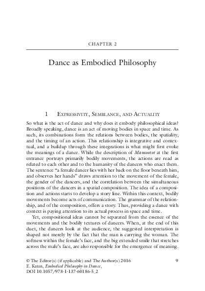 Pdf Dance As Embodied Philosophy 2nd Chapter Embodied Philosophy In Dance Einav Katan