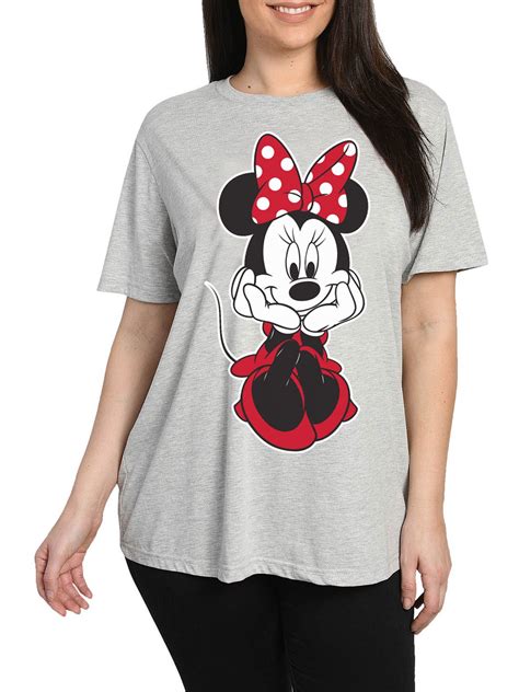 Womens Plus Size Disney Minnie Mouse Sitting Short Sleeve T Shirt Gray