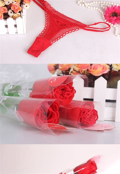Valentine Rose Thongs Gift Pack For Wife Sexy Red Flower Thongs Lace