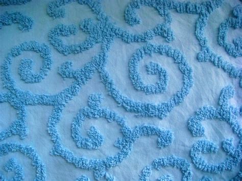 Blue Plush Vintage Chenille Bedspread Fabric 12 X 24 Inches