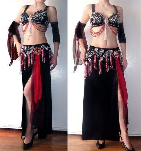 items similar to professional gothic belly dance costume black red size s new on etsy