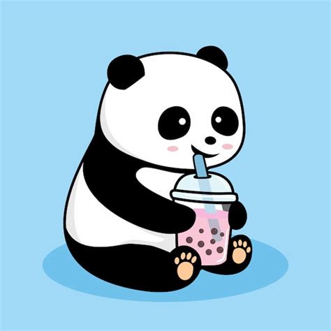 Panda Bonito Bebendo Boba Desenho Animado Vetor Premium
