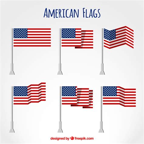 Free Vector American Flags Flat Set
