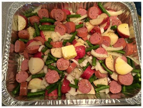 Grilled Sausage With Potatoes And Green Beans Grilled