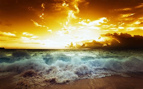 Sea Ocean Waves Sky Clouds Sunset Nature Earth Landscapes
