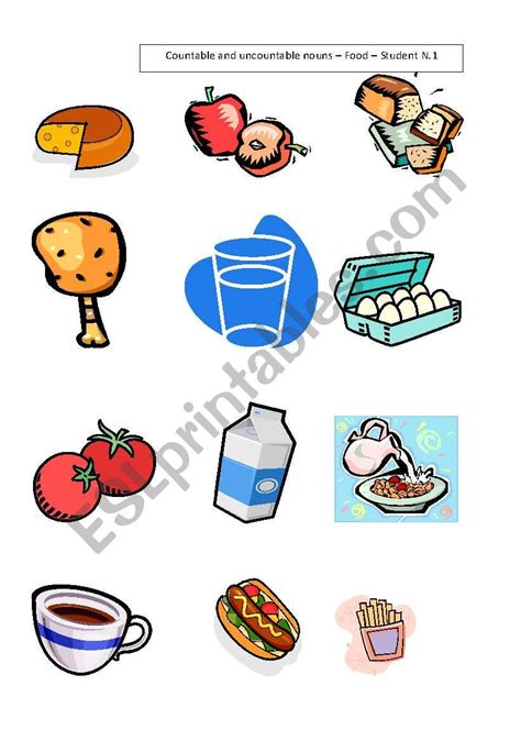 Food Countable And Uncountable Nouns Quantifiers Worksheets Nouns