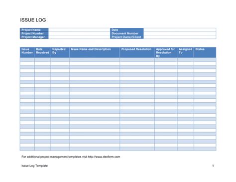 Issue Log Template Download Free Documents For Pdf Word And Excel
