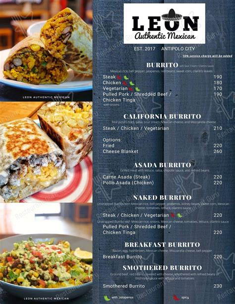 Menu At Leon Authentic Mexican Restaurant Antipolo