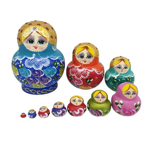 10pcs Cute Nesting Dolls Big Belly Girl Colorful Russian Stacking Dolls