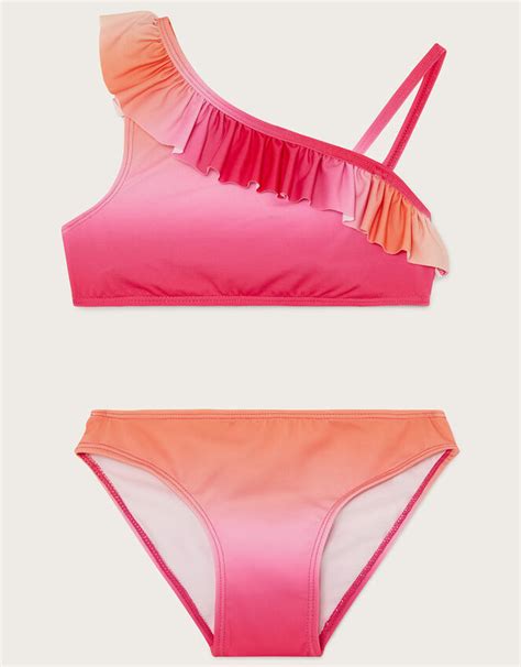 Ombre Frill Bikini Set With Recycled Polyester Pink Girls Beach And Swimwear Monsoon Uk