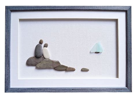 Pebble art gift for couple Nautical theme decor Sea glass
