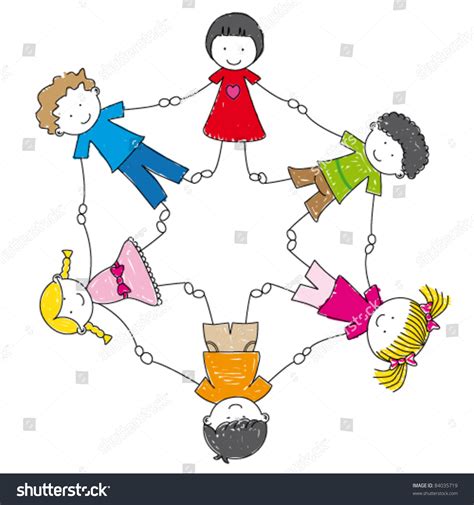 Illustration Group Friends Holding Hands Stock Vector 84035719