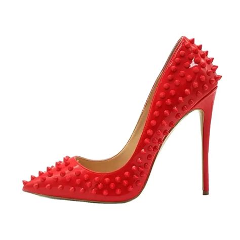 Doris Fanny New Luxury High Heels Womens Shoes Red Rivet Pointed Pumps Fashion Sexy Leather