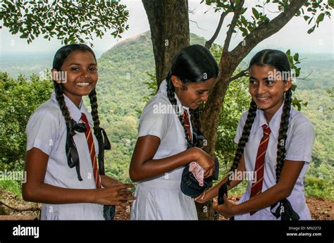 Schoolgirls Visiting The Sigiriya The Lion Rock Ancient Rock Fortress Near Dambulla Sri Lanka