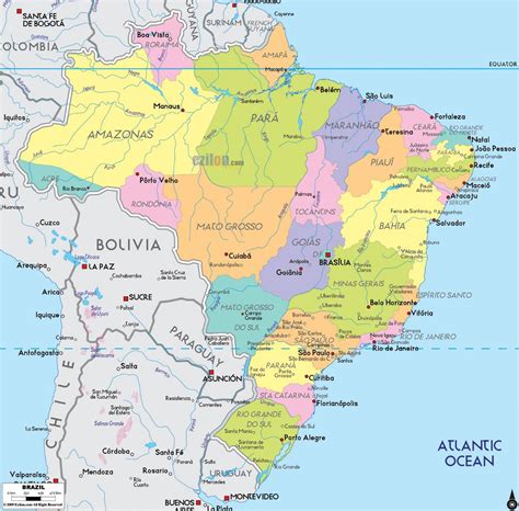 Large Political And Administrative Map Of Brazil With Major Cities Brazil South America