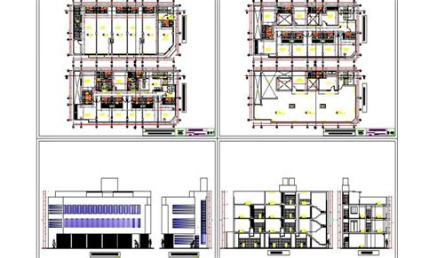 Multi Level Hotel Building Elevation Section And Floor Plan Details