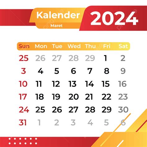 Gambar Kalendar Moden Mac 2024 Vektor Kalendar Mac 20