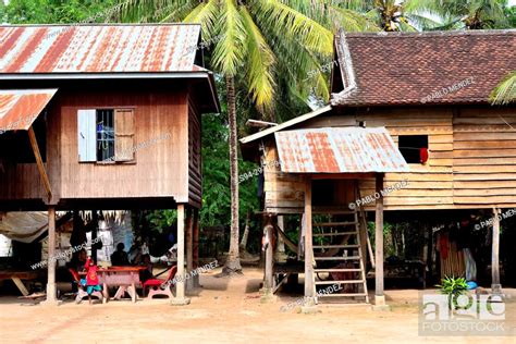 Cambodian Traditional Houses In Loan Angkor Complex Cambodia Stock