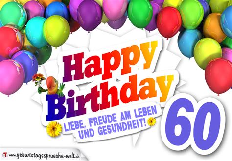 Für karten, einladungen, gratulationen und mehr. Bunte Geburtstagskarte mit Ballons zum 60. Geburtstag - Geburtstagssprüche-Welt