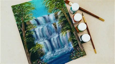 Easy Waterfall Landscape Painting Tutorial For Beginners Step By