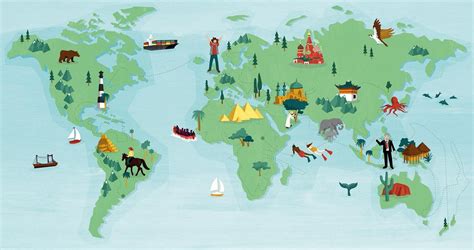 Editorial World Map Illustration About A Guy Who Travels To Every